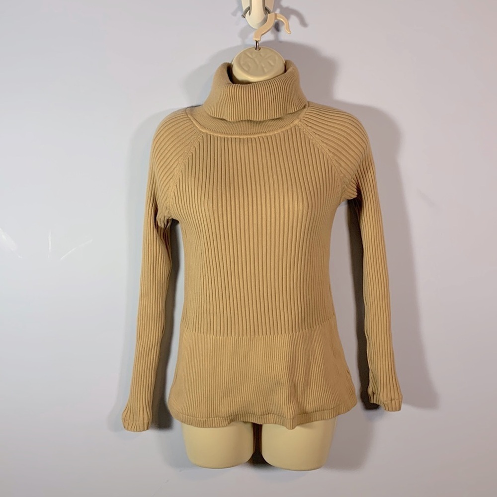 Womens reversible sweater turtle neck tan and orange Velour  size small ribbed